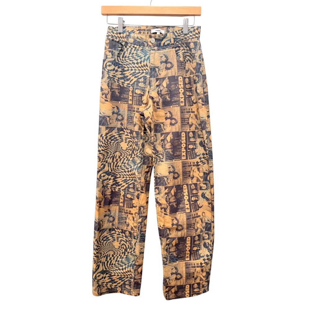 Miaou Fargo Newspaper Wanted Print High Waisted Straight Leg Pants XS Streetwear